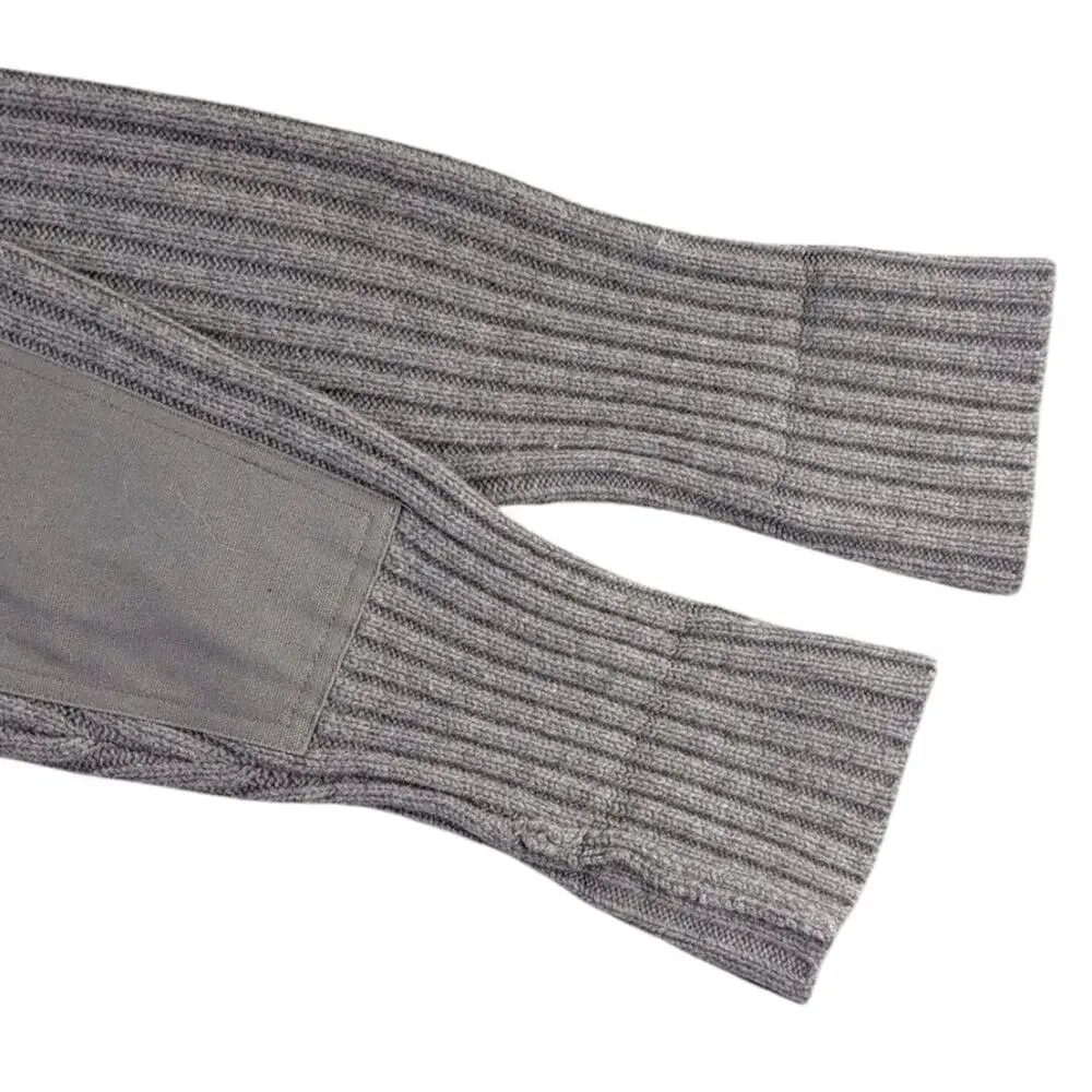 L.L.Bean Men’s Commando Henley Sweater L Gray Merino Lambswool Patches F237